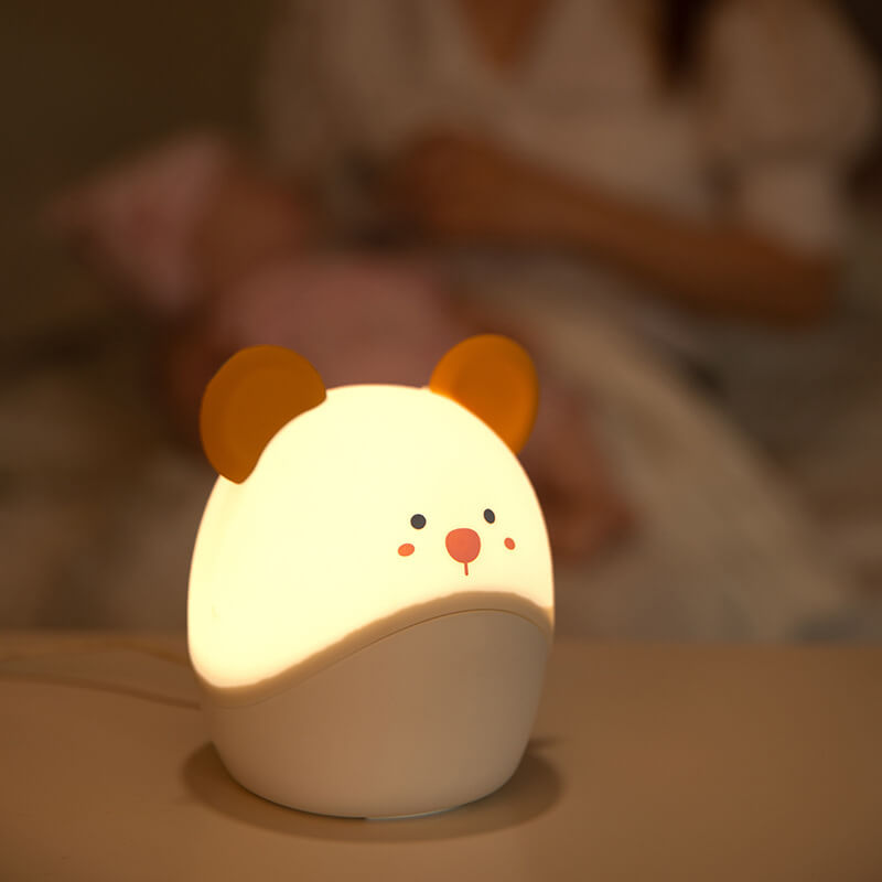 Lámpara de mesa de luz nocturna LED suave USB de silicona con forma de ratón de dibujos animados 