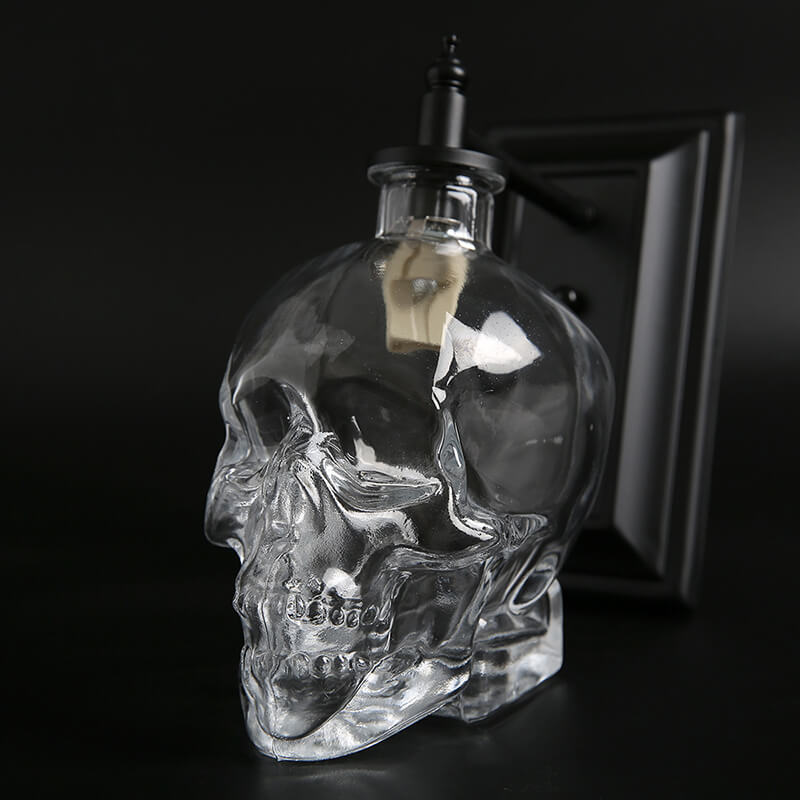Contemporary Creative Round Skull Glass Iron 1-Light Halloween Wall Sconce Lamp For Living Room