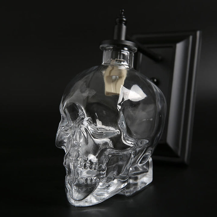 Contemporary Creative Round Skull Glass Iron 1-Light Halloween Wall Sconce Lamp For Living Room