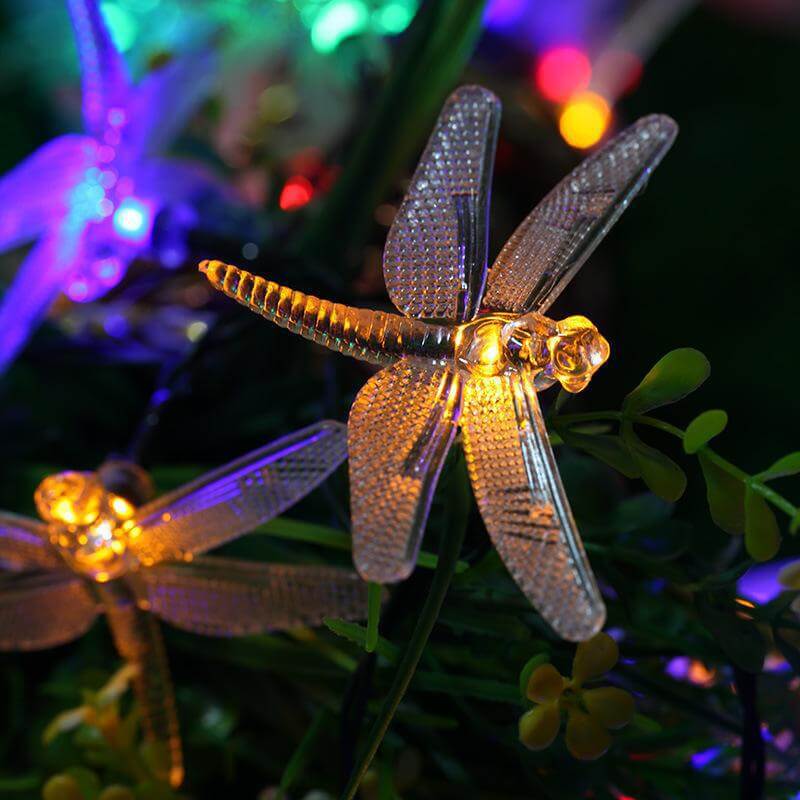 Guirlandes Lumineuses LED Étanches à Énergie Solaire avec Libellules pour Décoration de Fête et Festival 