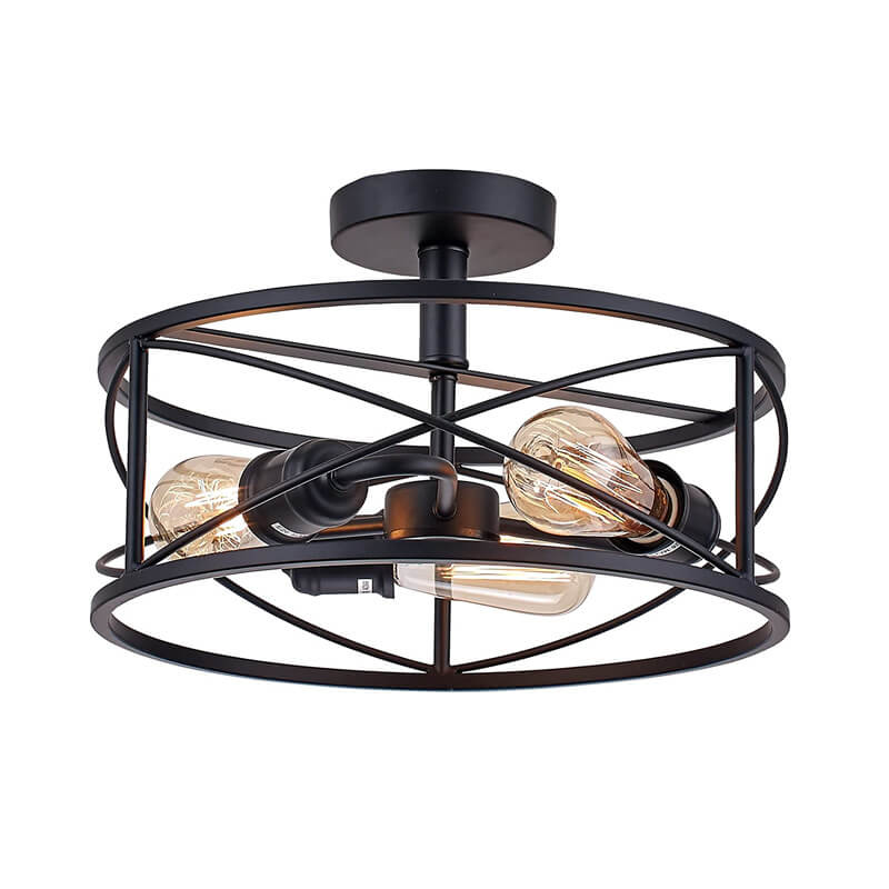 Industrielle Schmiedeeisen 3-Licht Zylindrische Semi-Flush-Mount Beleuchtung 