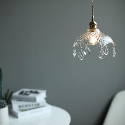 Vintage Clear Glass1-Light Flower Pendant Light