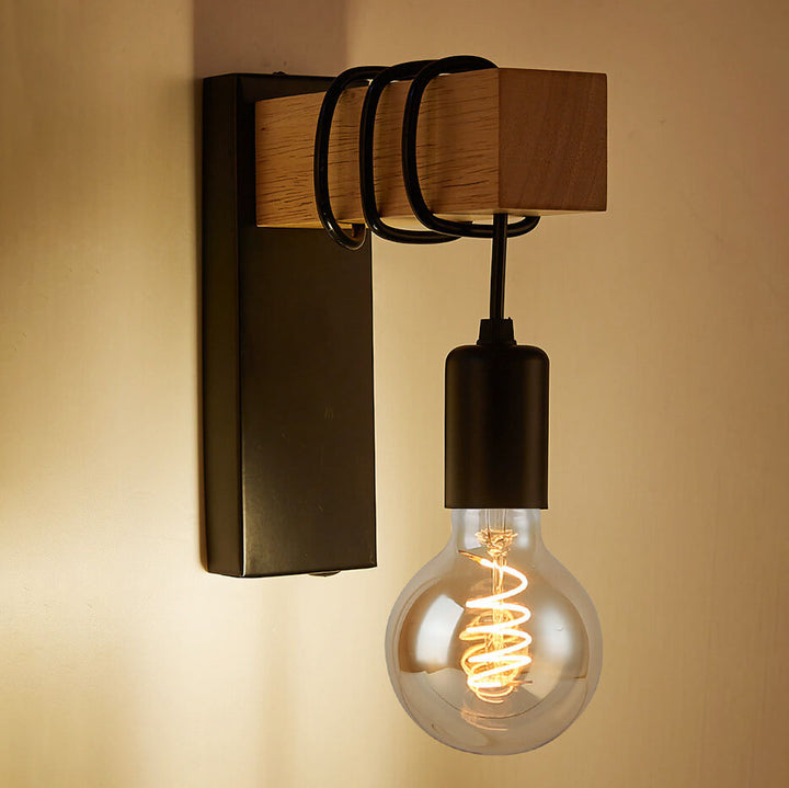 Applique Murale Industrielle Vintage en Bois avec Bras et 1 Lumière 
