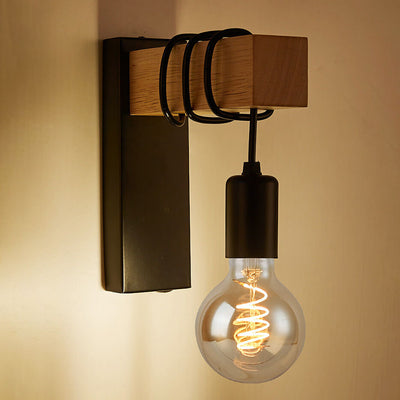 Industrial Vintage Wood Arm 1-Light Wall Sconce Lamp