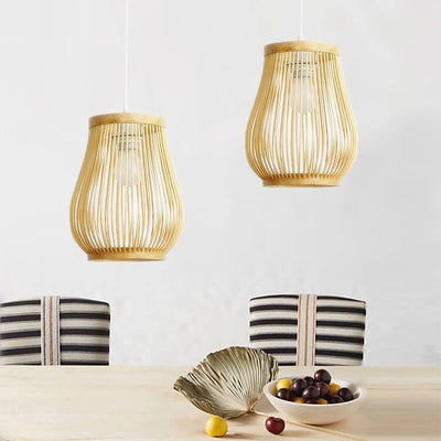 Einfache Birdcage Bamboo Weaving 1-Licht-Pendelleuchte 