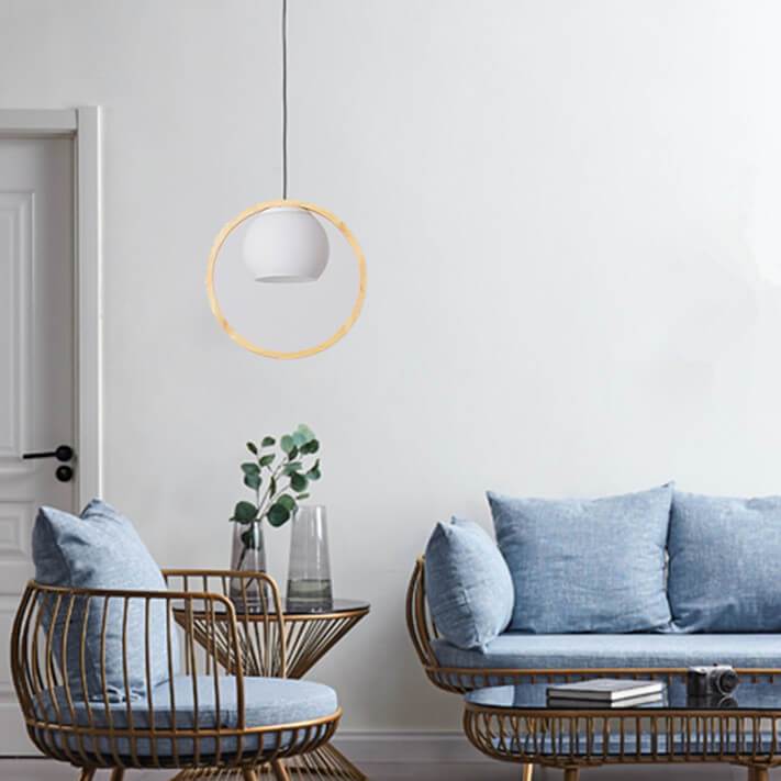 Modern Wooden Circle Ring 1-Light Pendant Light