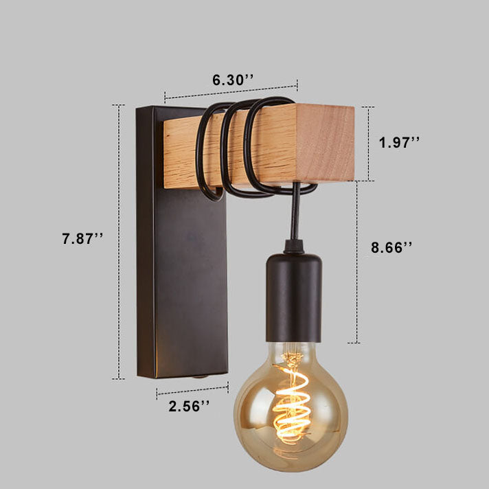 Applique Murale Industrielle Vintage en Bois avec Bras et 1 Lumière 