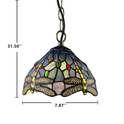 Tiffany Buntglas 1-Licht Libelle Dome Pendelleuchte 