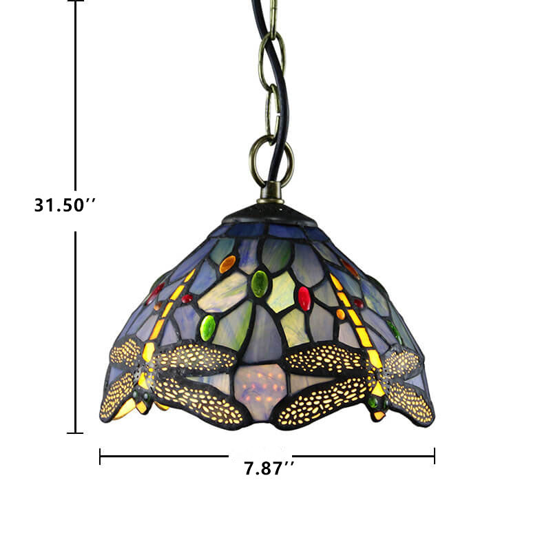 Tiffany Buntglas 1-Licht Libelle Dome Pendelleuchte 