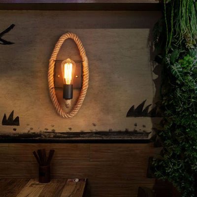 Vintage Hemp Rope 1-Light Wall Sconce Lamp 2 Design