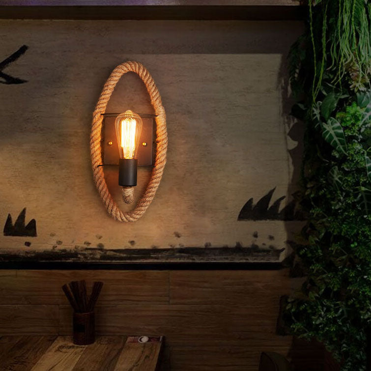 Vintage Hemp Rope 1-Light Wall Sconce Lamp 2 Design