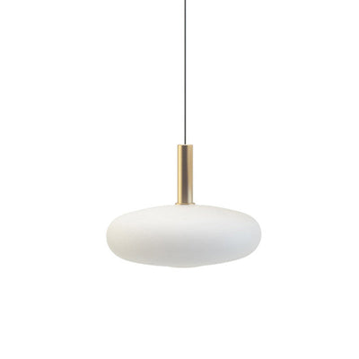 Nordic Milky White Glass Flat Round 1-Light  Pendant Light