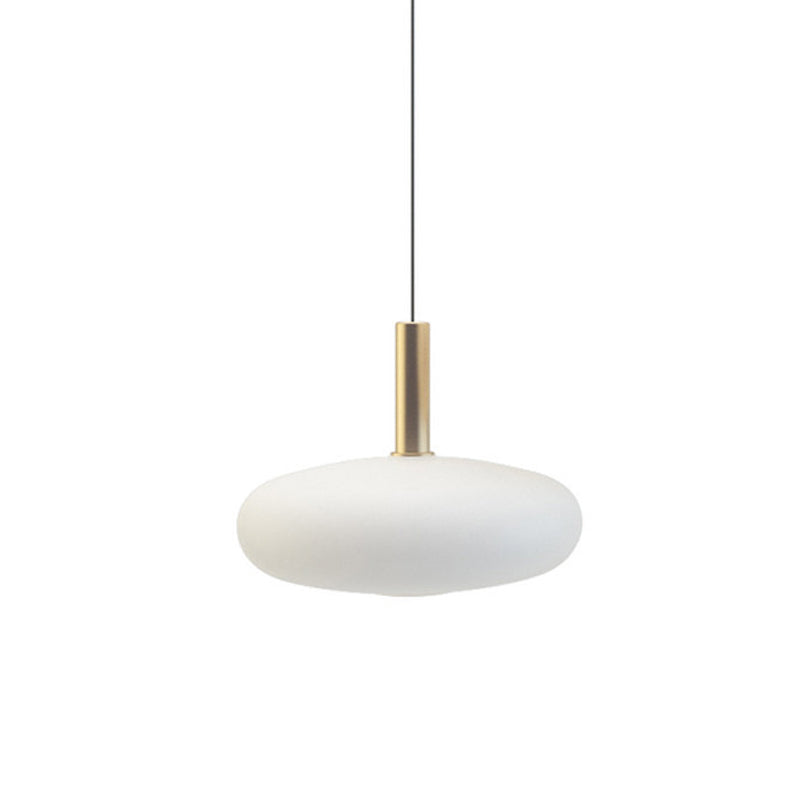 Nordic Milky White Glass Flat Round 1-Light  Pendant Light
