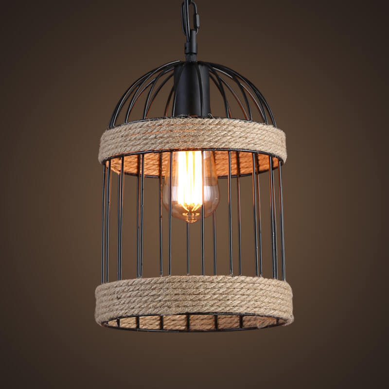 Industrielle Retro-Seil-Vogelkäfig 1-Licht Pendelleuchte 