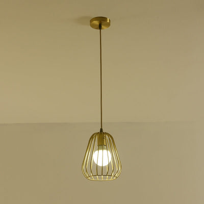 Simple 1-Light Cage Shaped Golden Pendant Light