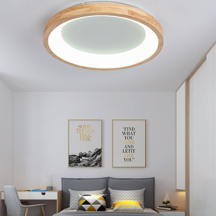 Modern Nordic Wooden Light Stand Round LED Flush Mount Light