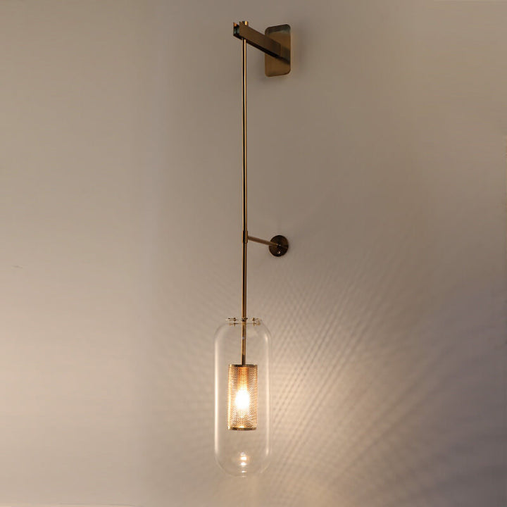 Aplique de pared largo de 1 luz con pantalla cilíndrica de vidrio transparente de estilo minimalista moderno para sala de estar 