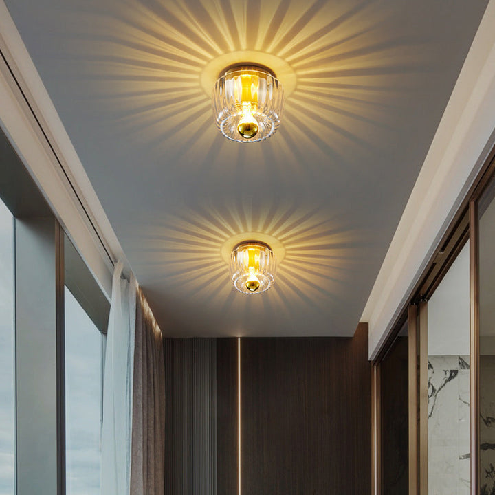 Modern Luxury Glass Sun Shape Full Copper Dual Purpose 1-Light Flush Mount Light