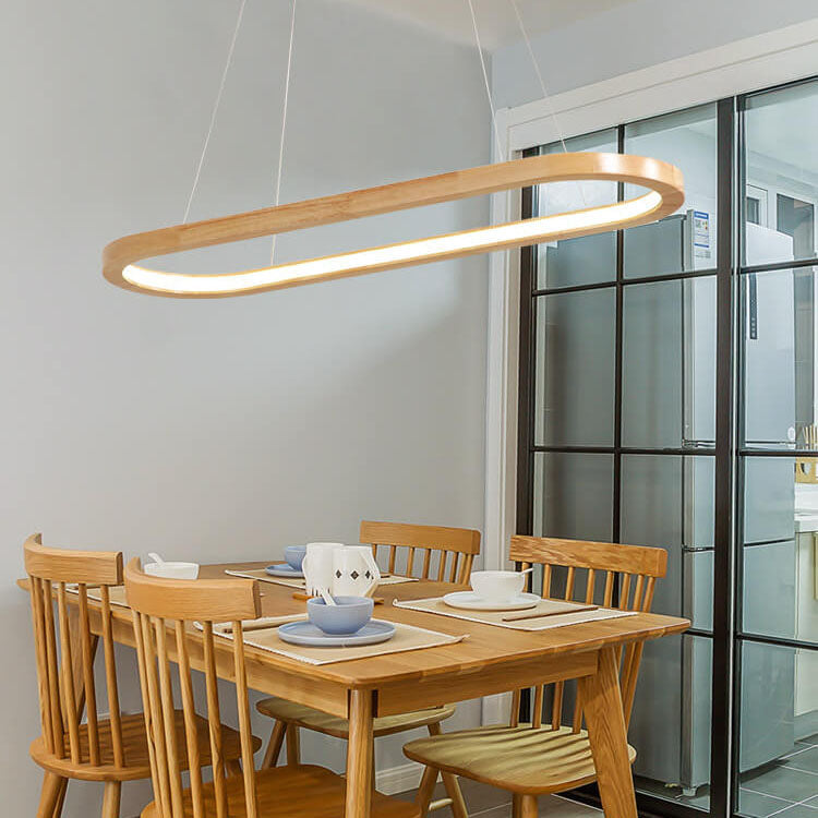 Modern Minimalist Wooden Linear Round 1-Light LED Chandeliers