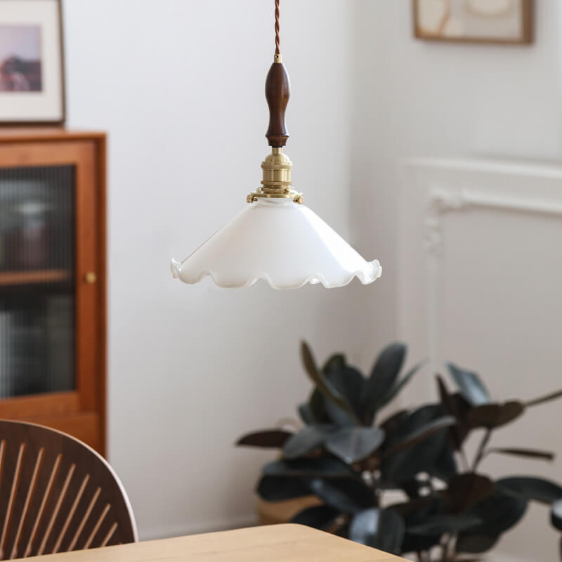 Vintage Minimalist Floral Lace Glass 1-Light Pendant Light