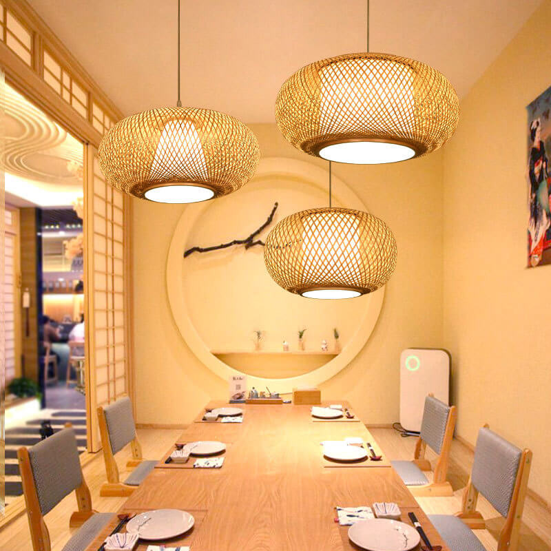Modern Bamboo Weaving 1-Light Globe LED Pendant Light