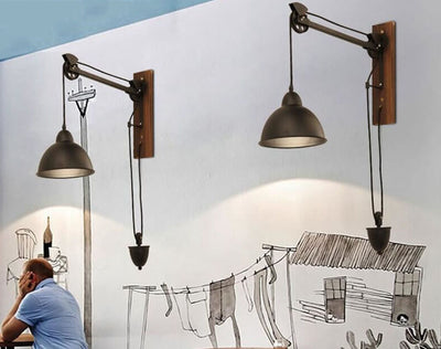 Industrielle Retro-Riemenscheiben-Eisen 1-Licht-Wandleuchte 