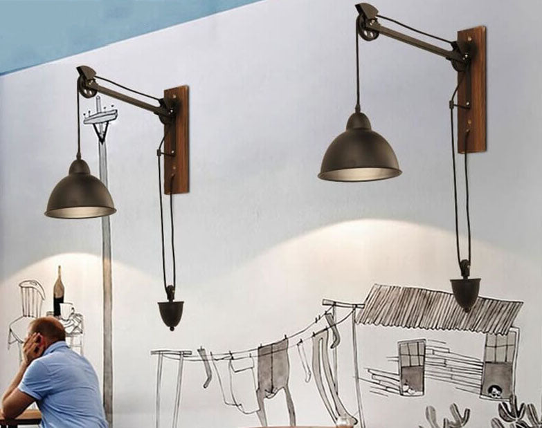 Industrial Retro Pulley Iron 1-Light Wall Sconce Lamp