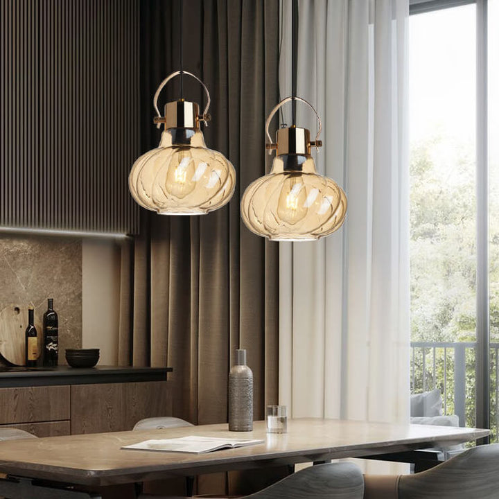 Moderne Pendelleuchte mit Kürbis-Glas-Schirm und 1 Licht 