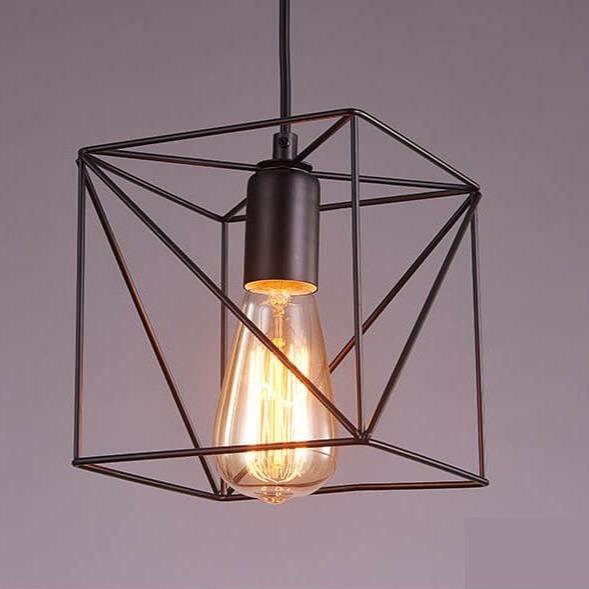 Contemporary Industrial Square Iron Openwork 1-Light Pendant Light For Bedroom