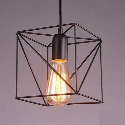 Wrought Iron Openwork 1-Light Cube Pendant Light