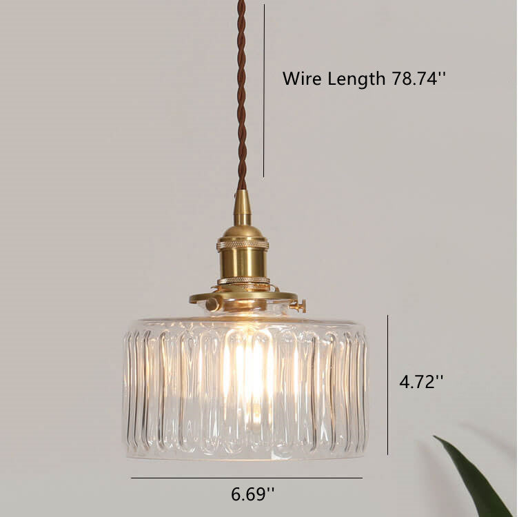 Textured Linear Glass 1-Light Single Drum Pendant Light