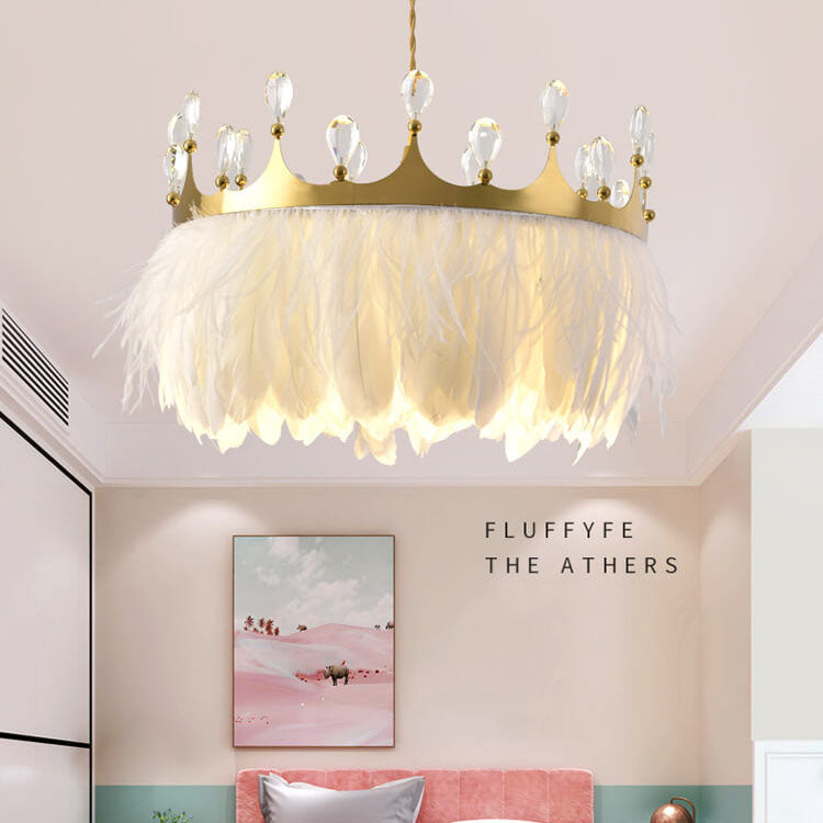 Modern Crown Shape 1-Light Feather Pendant Light