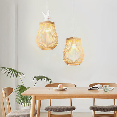 Simple Birdcage Bamboo Weaving 1-Light Pendant Light