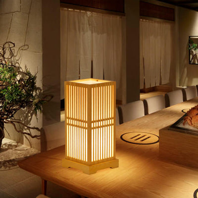 Japanese Style Wooden 1-Light Square Shaped Table Lamps