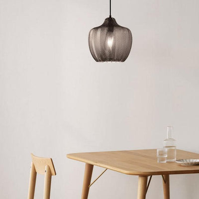Lámpara colgante de barril de 1 luz de vidrio ondulado con textura nórdica 