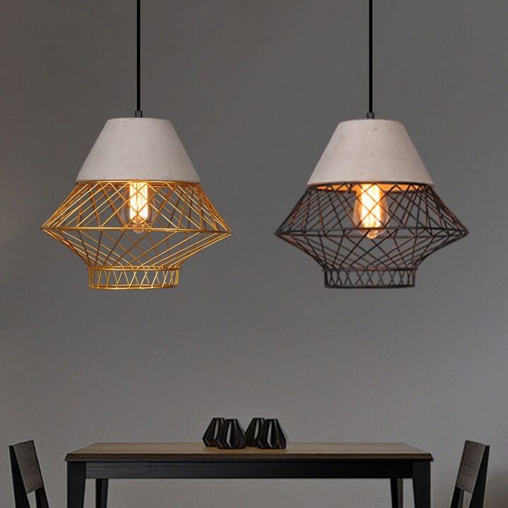 Suspension en forme de lanterne à 1 lumière en fer rétro et ciment 