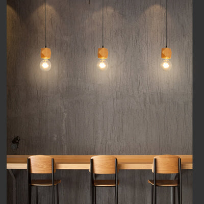 Modern Minimalist Wooden Geometric 1-Light Small Pendant Light