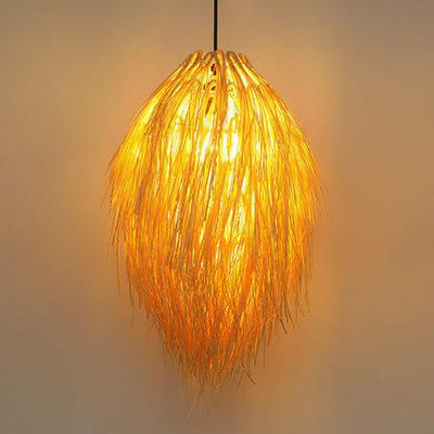 Modern Bamboo Weaving Creative Pine Cone 1-Light Tassels Pendant Light