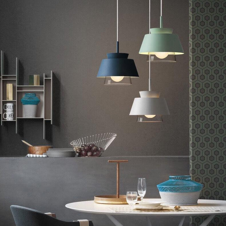 Lámpara colgante de 1 luz de cilindro de metal de macarons modernos 