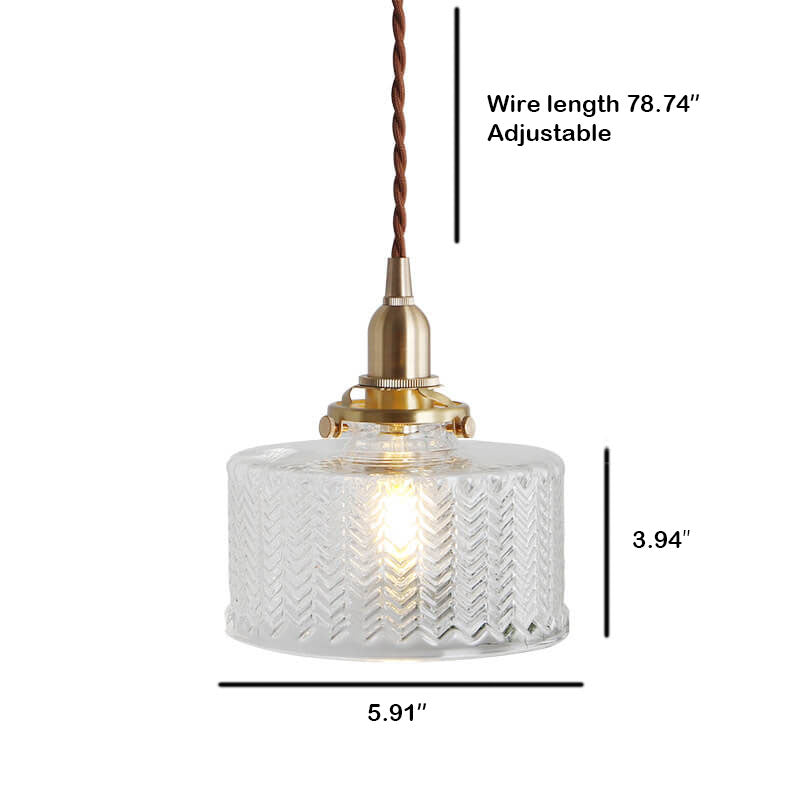 1-flammige Trommel-Pendelleuchte aus strukturiertem gewelltem Glas 