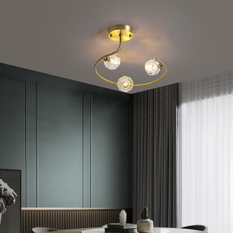 Simple Crystal Ball 2-5 Light 3 Color Changeable LED Semi-Flush Mount Lighting
