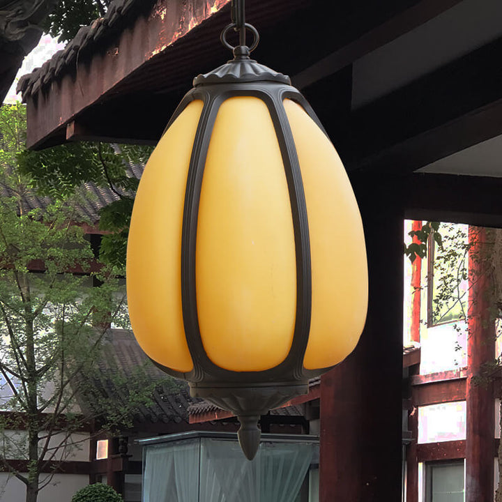 Lanterne Suspendue d'Extérieur à 1 Lumière en Forme de Citrouille avec Abat-Jour Imitation Jade Moderne 