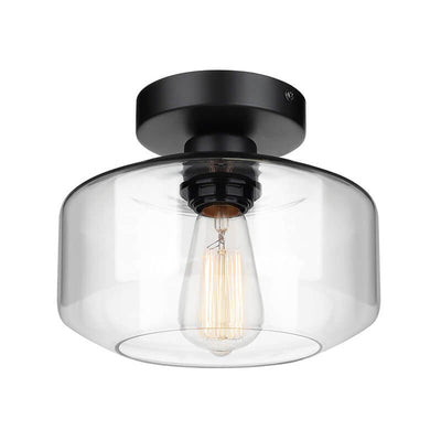 Clear Glass 1-Light Dome Semi-Flush Mount Lighting