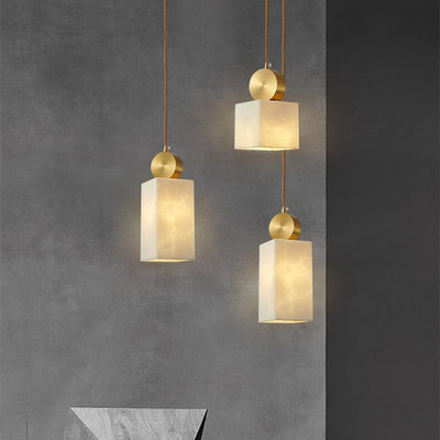 Nordic Geometric Metal 1-Light Faux Marble Pendant Light