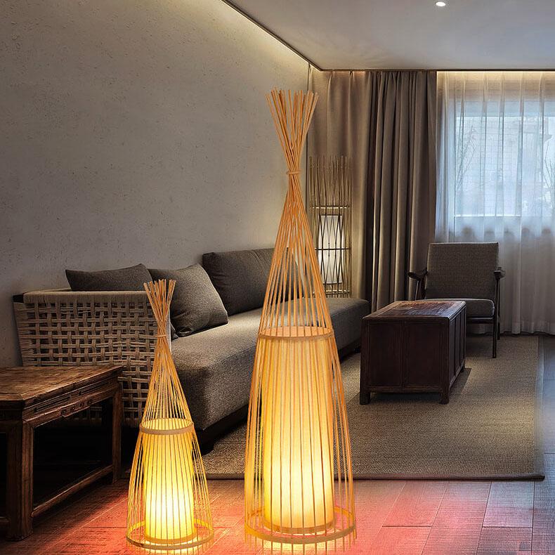 Bamboo Weaving 1-Light Hut Shaped Standing Floor Lamps