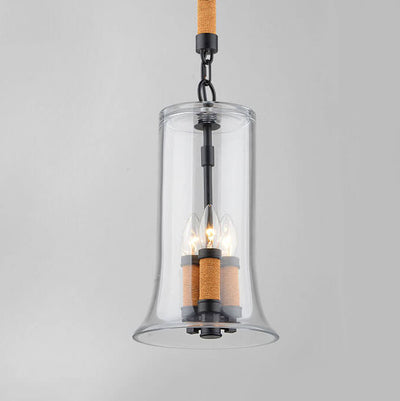 Creative Bell Shaped Glass Hemp Rope 3-Light LED Chandelier