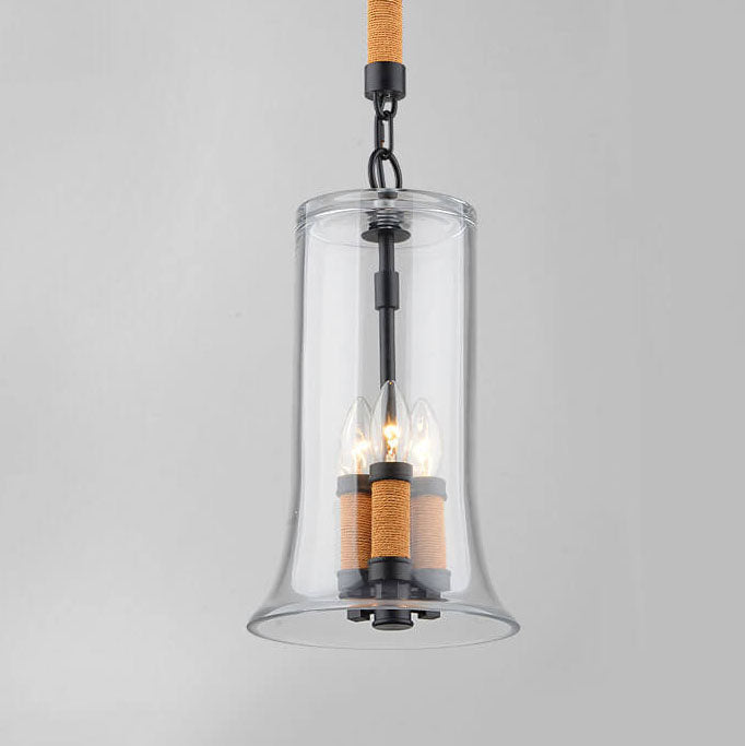Creative Bell Shaped Glass Hemp Rope 3-Light LED Chandelier