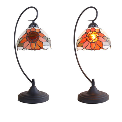 Pantalla de cúpula de vidrio teñido de girasol rústico Tiffany Lámpara de mesa de 1 luz 