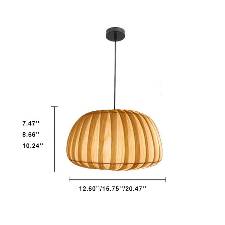 Moderne Holz Kürbis Schirm 1-Licht Beige Pendelleuchte 
