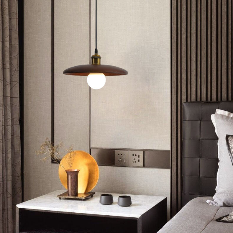 Minimalist Wooden 1-Light Saucer Shaped Pendant Light